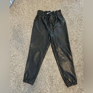 Black Faux Leather Joggers